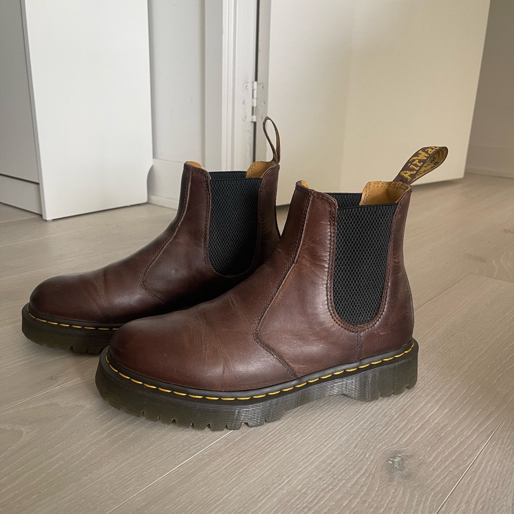 Dr. Martens Brown Chelsea Boots with Yellow Stitching